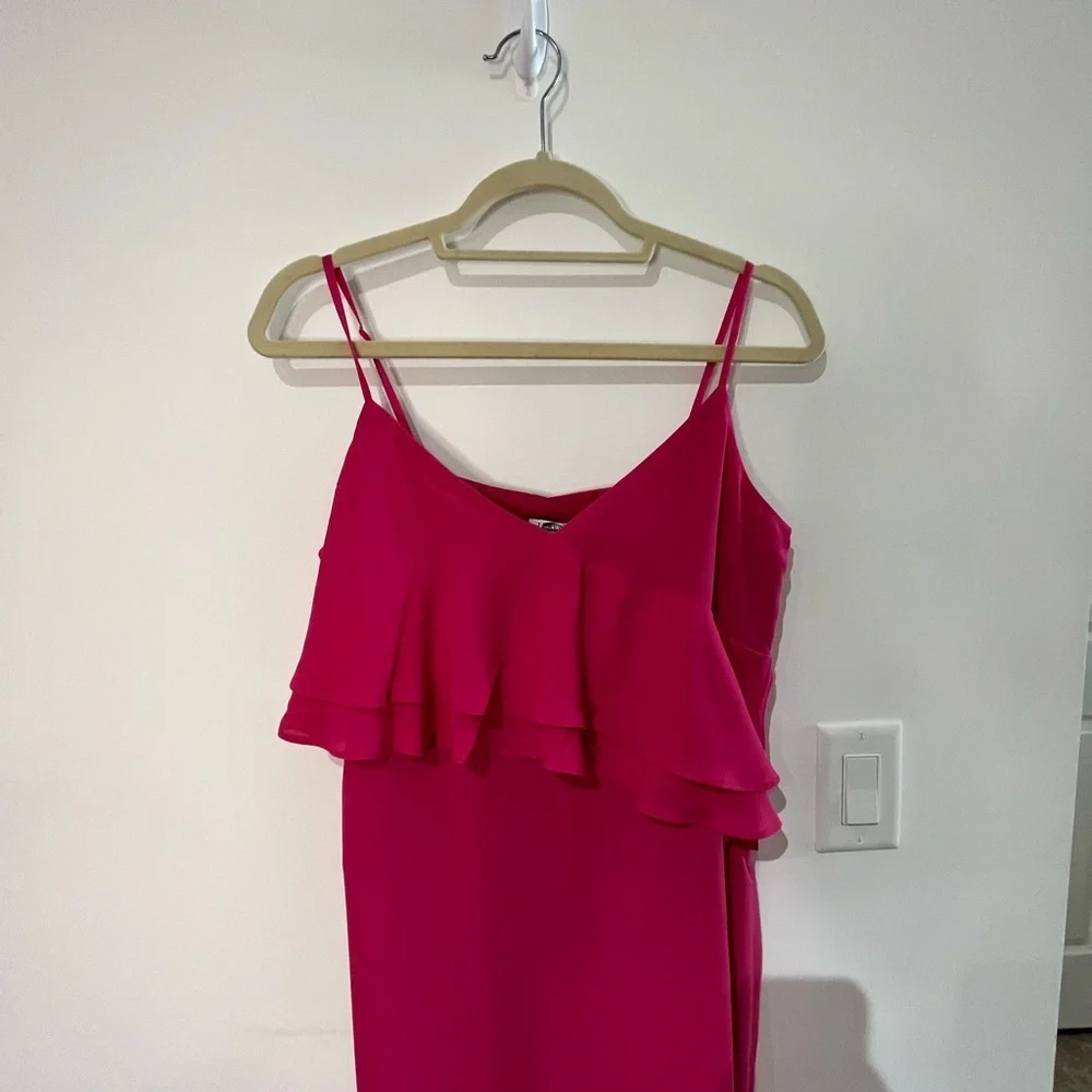 J.Crew Mini Dress Hot Pink Spaghetti Strap Flounce Ruffle Style J0967 Size 4